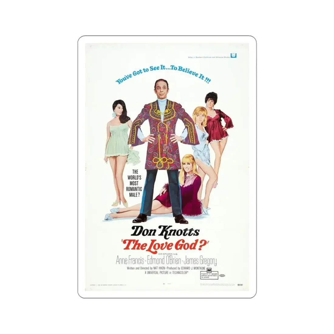 The Love God 1969 Movie Poster STICKER Vinyl Die-Cut Decal 4 Inch - The Sticker Space