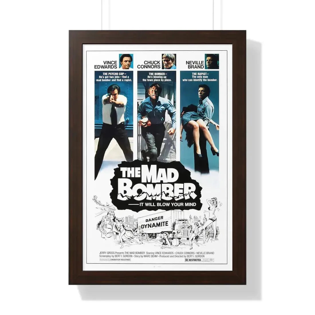 THE MAD BOMBER 1973 - Framed Movie Poster 16″ x 24″ Walnut - The Sticker Space