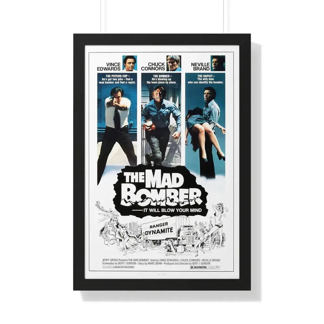 THE MAD BOMBER 1973 - Framed Movie Poster 20" x 30" Black - The Sticker Space
