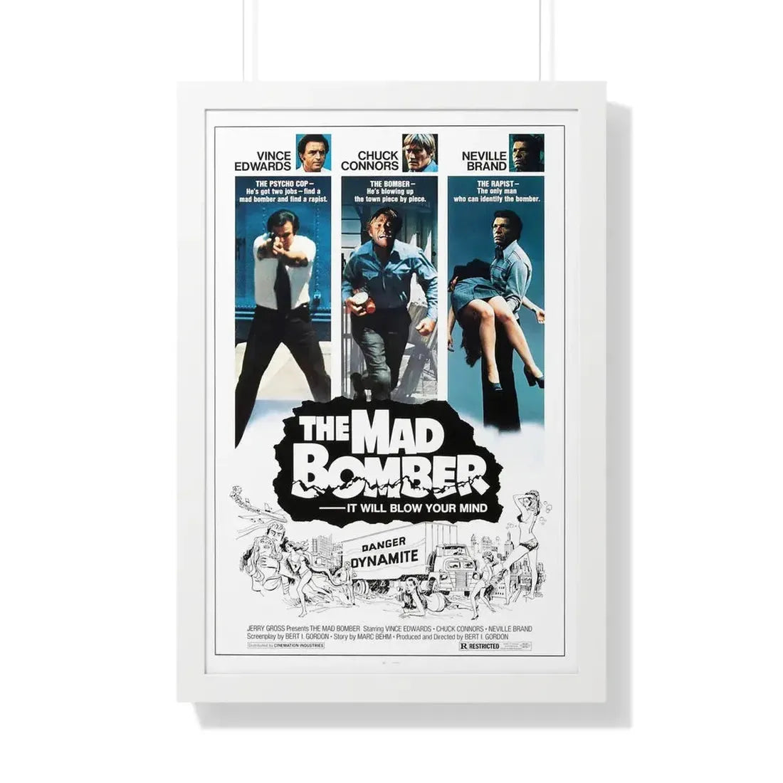 THE MAD BOMBER 1973 - Framed Movie Poster 20" x 30" White - The Sticker Space