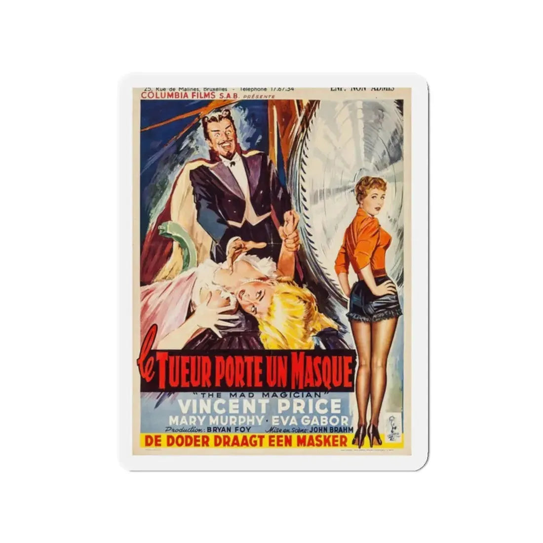 THE MAD MAGICIAN (BELGIAN) 1954 Movie Poster - Refrigerator Magnet 2 Inch Die-Cut - The Sticker Space