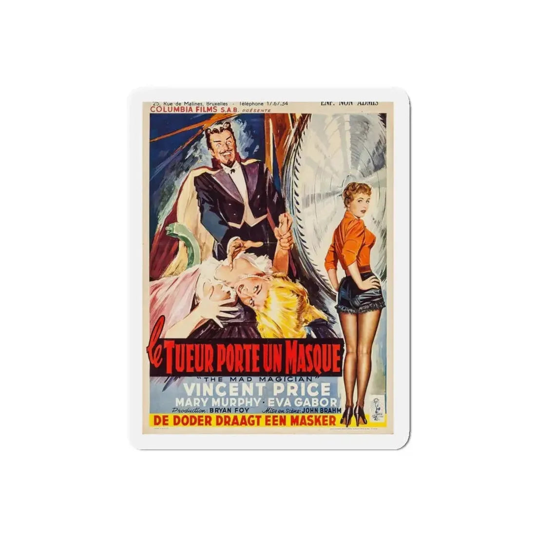 THE MAD MAGICIAN (BELGIAN) 1954 Movie Poster - Refrigerator Magnet 5 Inch Die-Cut - The Sticker Space