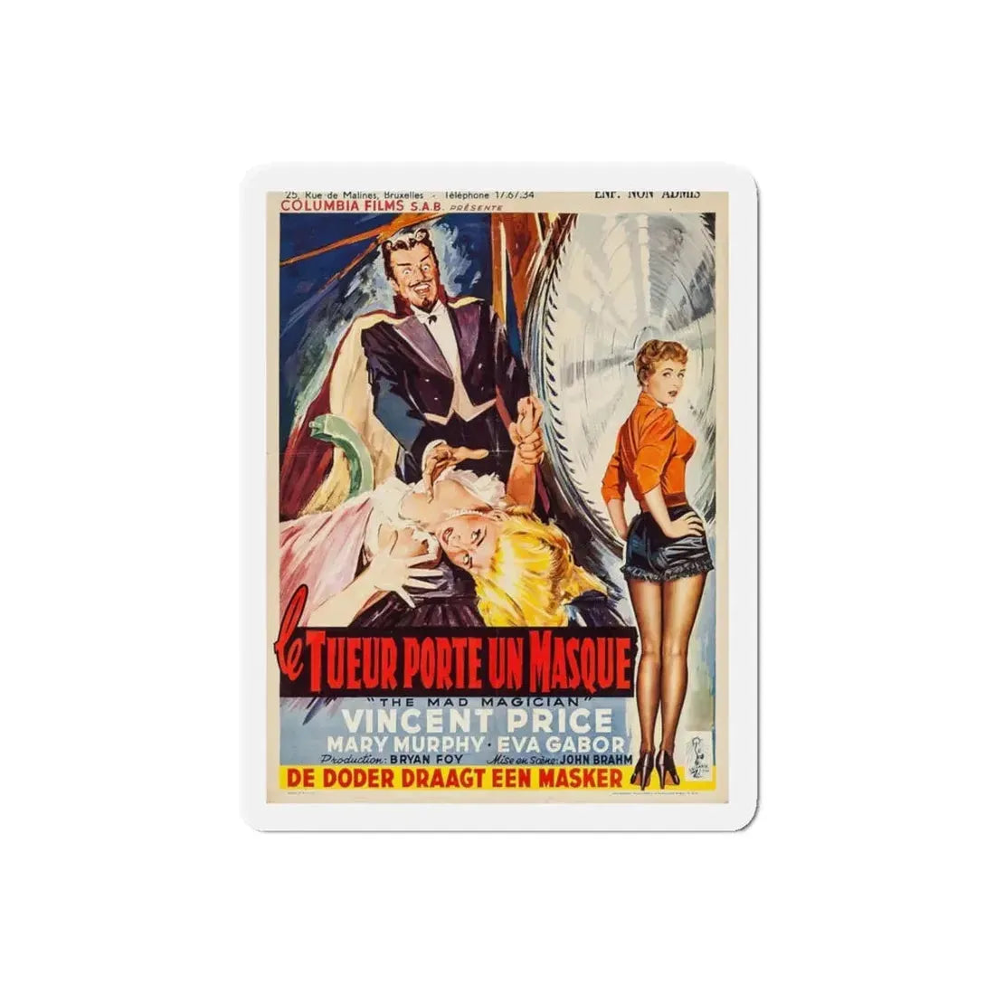 THE MAD MAGICIAN (BELGIAN) 1954 Movie Poster - Refrigerator Magnet 6 Inch Die-Cut - The Sticker Space