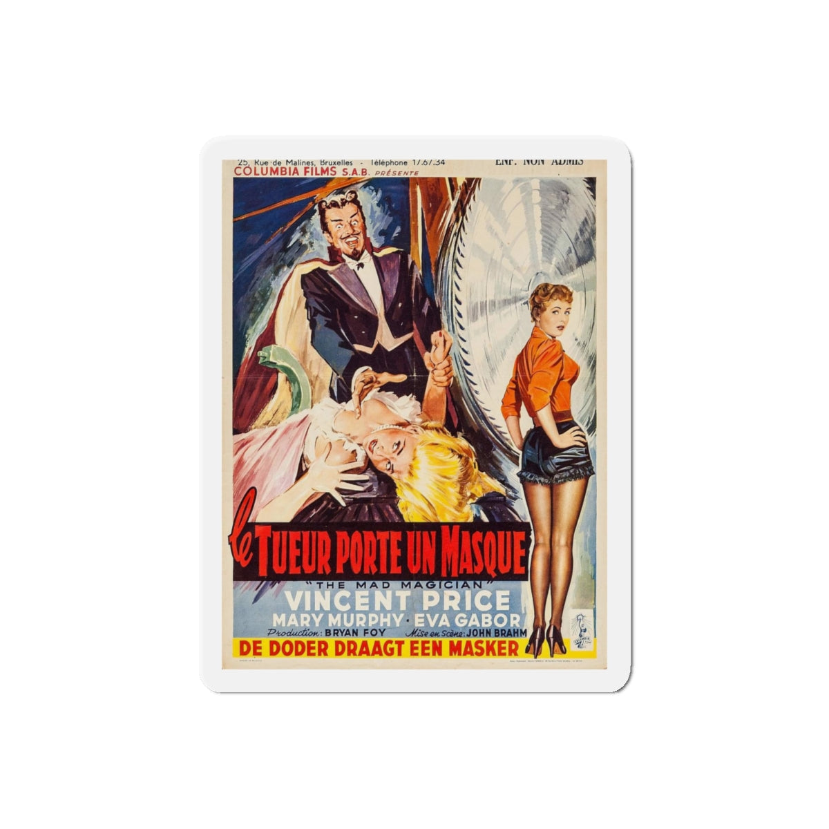 THE MAD MAGICIAN (BELGIAN) 1954 Movie Poster - Refrigerator Magnet-6" × 6"-The Sticker Space