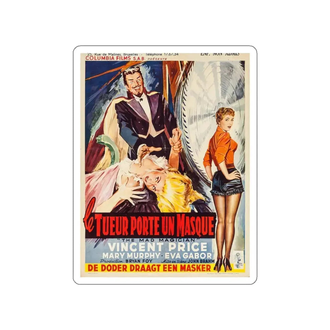 THE MAD MAGICIAN (BELGIAN) 1954 Movie Poster STICKER Vinyl Die-Cut Decal 3 Inch - The Sticker Space