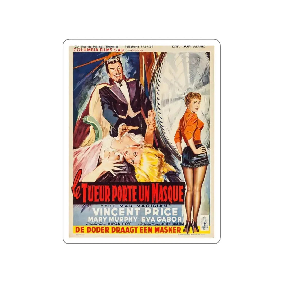 THE MAD MAGICIAN (BELGIAN) 1954 Movie Poster STICKER Vinyl Die-Cut Decal 4 Inch - The Sticker Space
