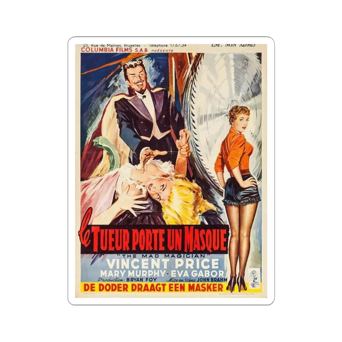 THE MAD MAGICIAN (BELGIAN) 1954 Movie Poster - STICKER Vinyl Kiss-Cut Decal 6 Inch White - The Sticker Space