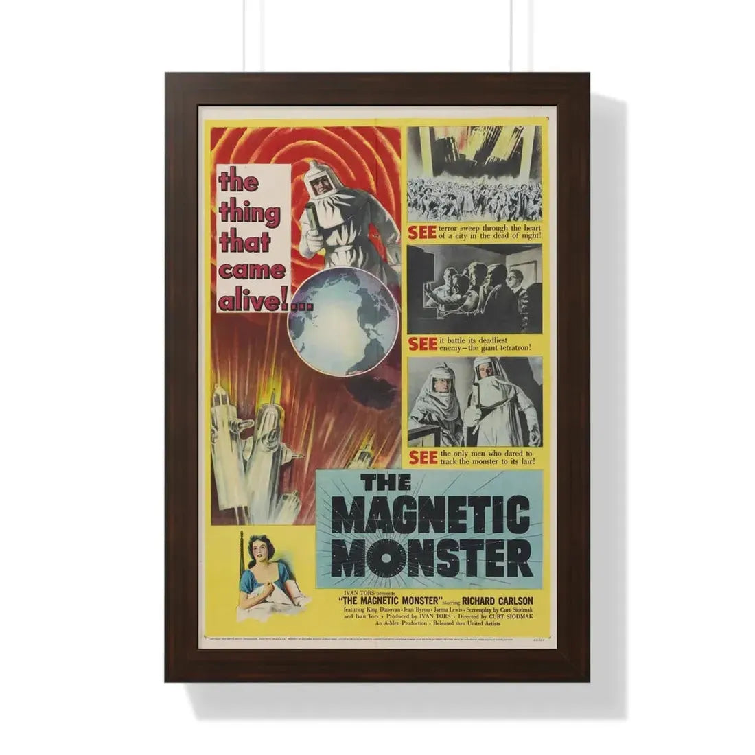 THE MAGNETIC MONSTER 1953 - Framed Movie Poster 16″ x 24″ Walnut - The Sticker Space
