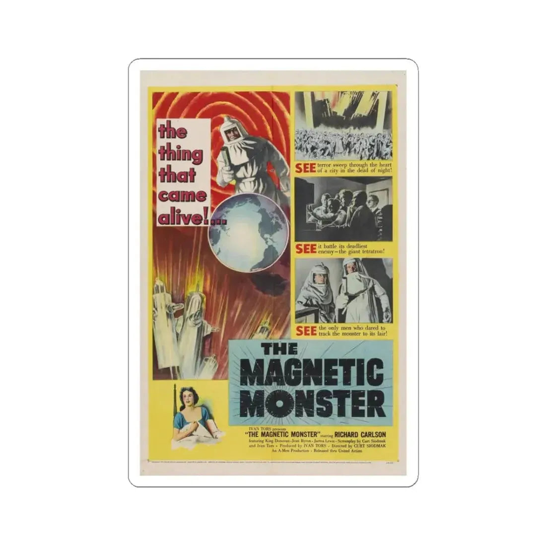 THE MAGNETIC MONSTER 1953 Movie Poster - STICKER Vinyl Kiss-Cut Decal 3 Inch White - The Sticker Space