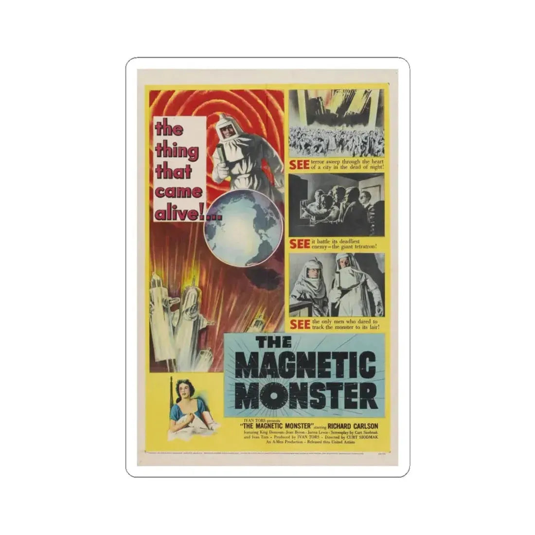 THE MAGNETIC MONSTER 1953 Movie Poster - STICKER Vinyl Kiss-Cut Decal 6 Inch White - The Sticker Space