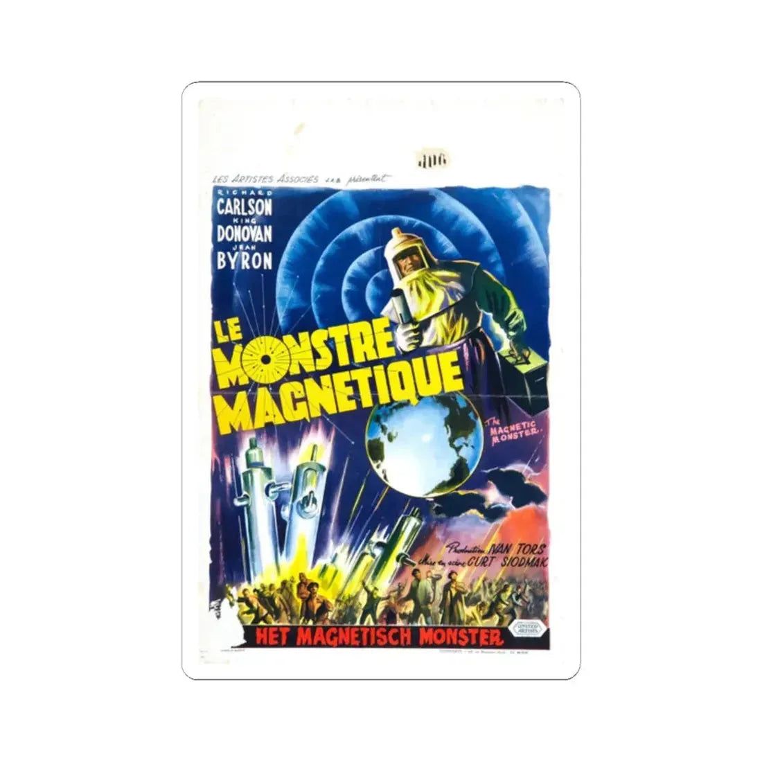 THE MAGNETIC MONSTER (BELGIAN) 1953 Movie Poster - STICKER Vinyl Kiss-Cut Decal 2 Inch White - The Sticker Space