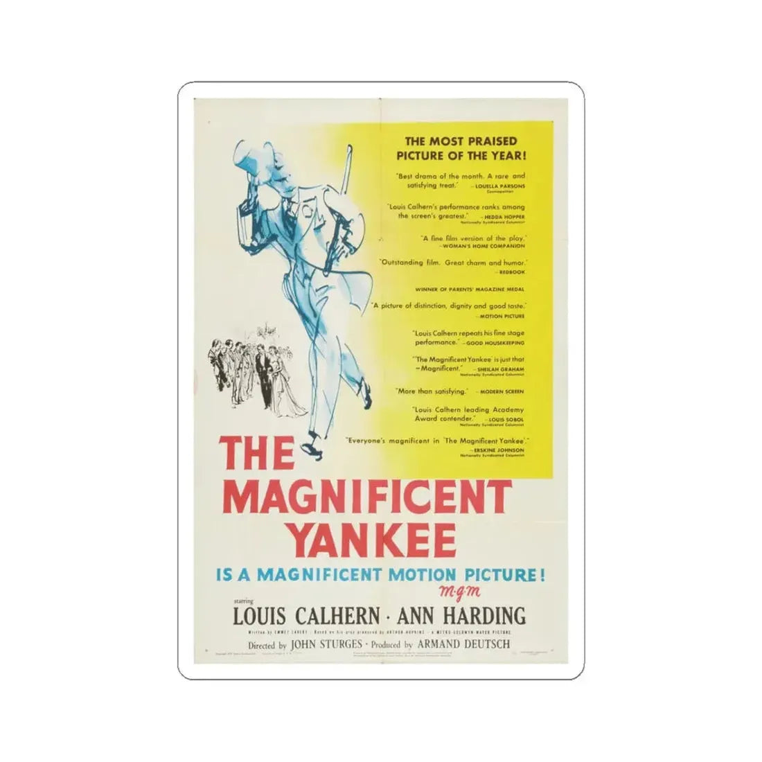 The Magnificent Yankee 1950 Movie Poster - STICKER Vinyl Kiss-Cut Decal 3 Inch White - The Sticker Space