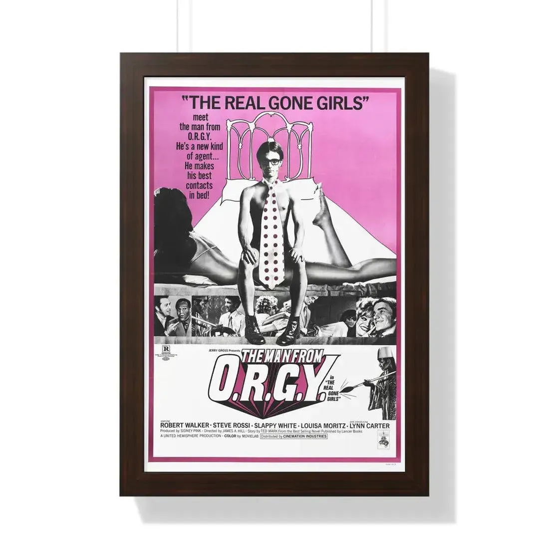 THE MAN FROM O.R.G.Y. 1970 - Framed Movie Poster 16″ x 24″ Walnut - The Sticker Space