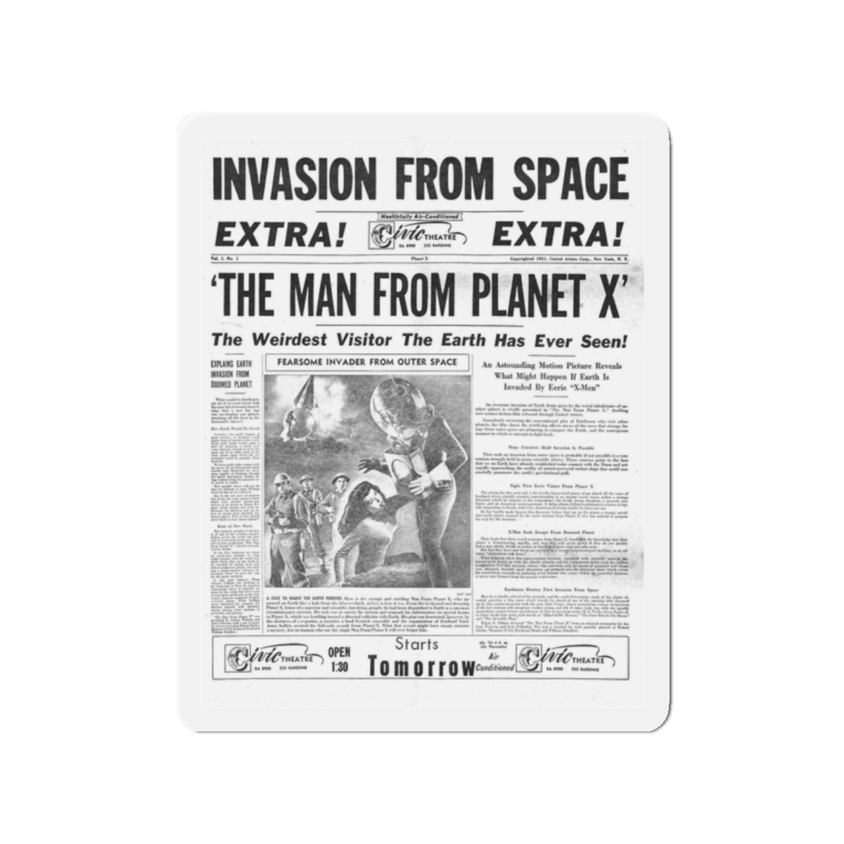 THE MAN FROM PLANET X (TEASER) 1951 Movie Poster - Refrigerator Magnet-2" x 2"-The Sticker Space