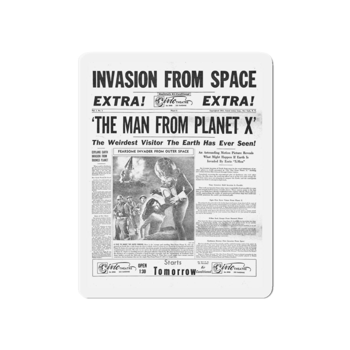 THE MAN FROM PLANET X (TEASER) 1951 Movie Poster - Refrigerator Magnet-3" x 3"-The Sticker Space