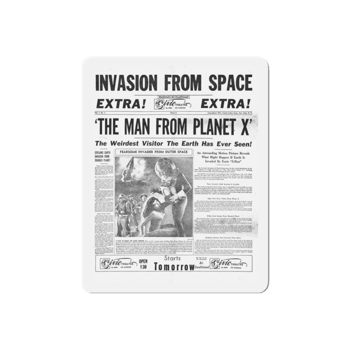 THE MAN FROM PLANET X (TEASER) 1951 Movie Poster - Refrigerator Magnet-5" x 5"-The Sticker Space