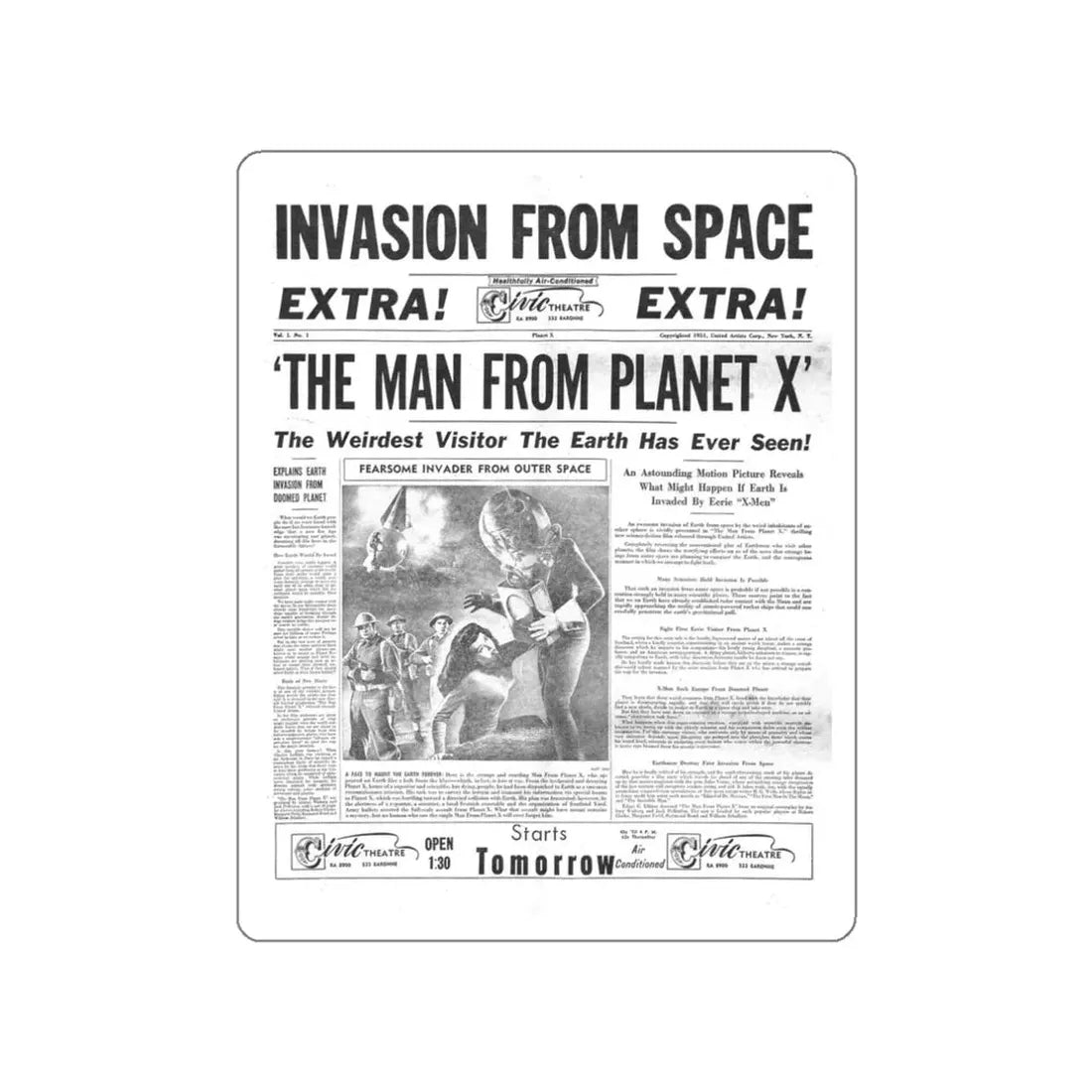 THE MAN FROM PLANET X (TEASER) 1951 Movie Poster STICKER Vinyl Die-Cut Decal 3 Inch - The Sticker Space