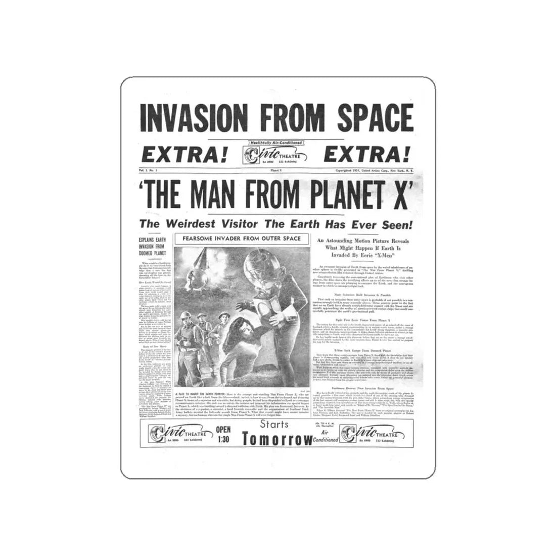 THE MAN FROM PLANET X (TEASER) 1951 Movie Poster STICKER Vinyl Die-Cut Decal 4 Inch - The Sticker Space