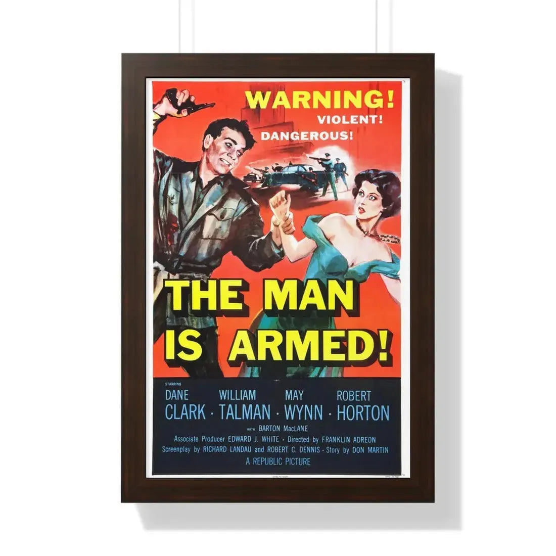 THE MAN IS ARMED 1956 - Framed Movie Poster 16″ x 24″ Walnut - The Sticker Space