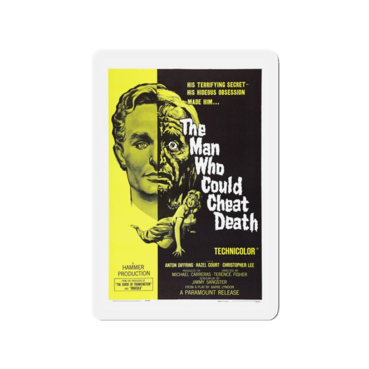 THE MAN WHO COULD CHEAT DEATH 1959 Movie Poster - Refrigerator Magnet-2" x 2"-The Sticker Space