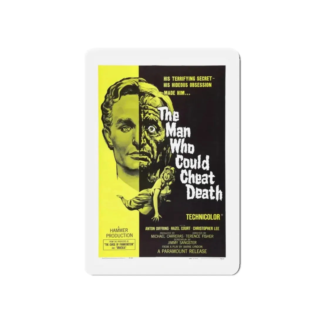 THE MAN WHO COULD CHEAT DEATH 1959 Movie Poster - Refrigerator Magnet 3 Inch Die-Cut - The Sticker Space