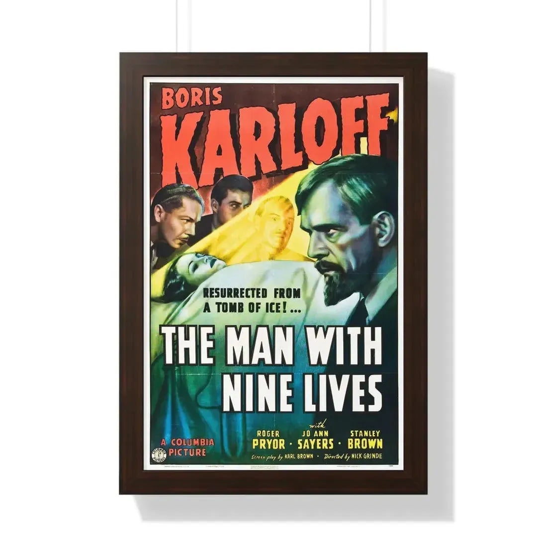 THE MAN WITH NINE LIVES 1940 - Framed Movie Poster 16″ x 24″ Walnut - The Sticker Space