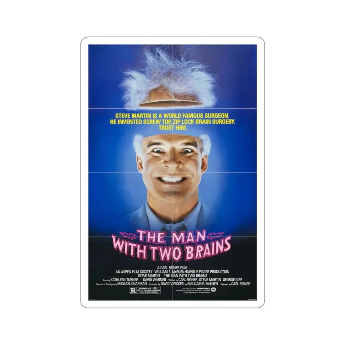 The Man with Two Brains 1983 Movie Poster STICKER Vinyl Die-Cut Decal 4 Inch - The Sticker Space