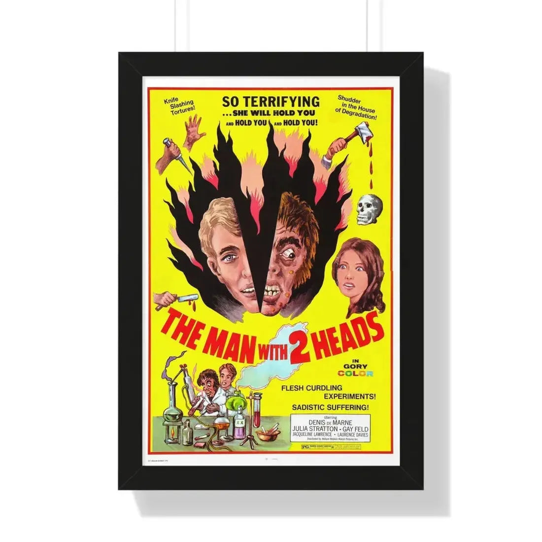 THE MAN WITH TWO HEADS 1972 - Framed Movie Poster 16″ x 24″ Black - The Sticker Space