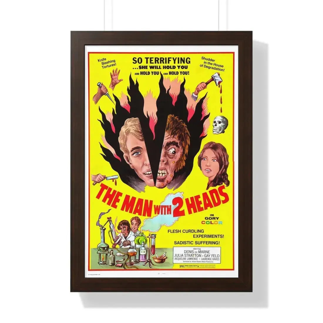 THE MAN WITH TWO HEADS 1972 - Framed Movie Poster 16″ x 24″ Walnut - The Sticker Space
