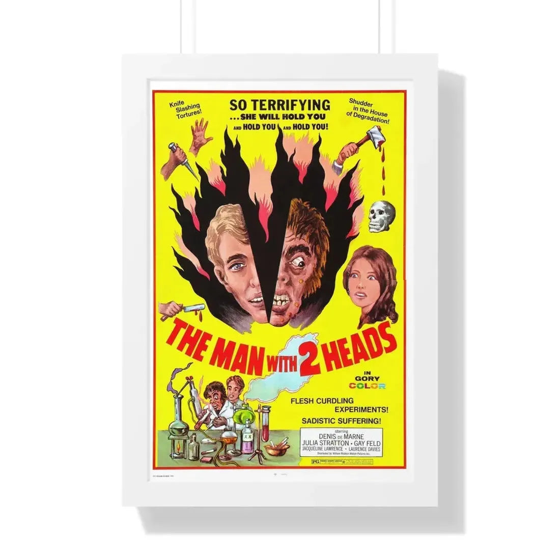 THE MAN WITH TWO HEADS 1972 - Framed Movie Poster 16″ x 24″ White - The Sticker Space