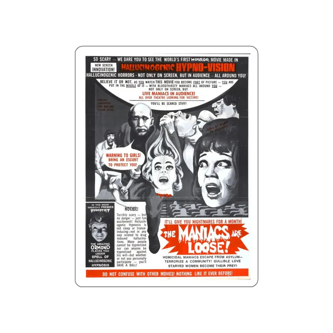 THE MANIACS ARE LOOSE (THE THRILL KILLERS) 1964 Movie Poster STICKER Vinyl Die-Cut Decal 5 Inch - The Sticker Space