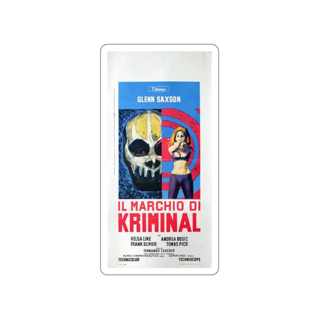 THE MARK OF KRIMINAL (ITALIAN) 1968 Movie Poster STICKER Vinyl Die-Cut Decal 3 Inch - The Sticker Space