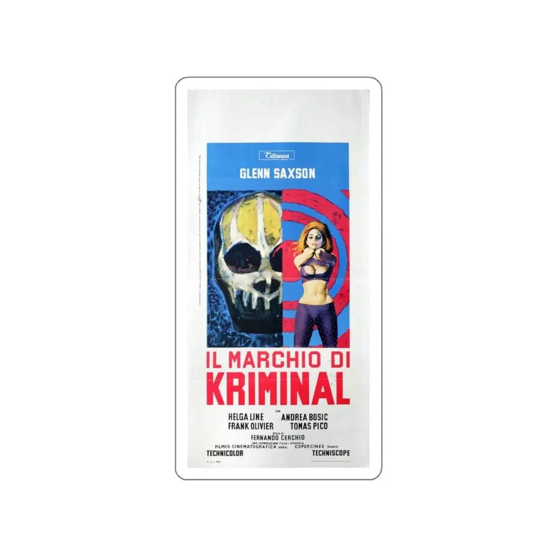 THE MARK OF KRIMINAL (ITALIAN) 1968 Movie Poster STICKER Vinyl Die-Cut Decal 6 Inch - The Sticker Space