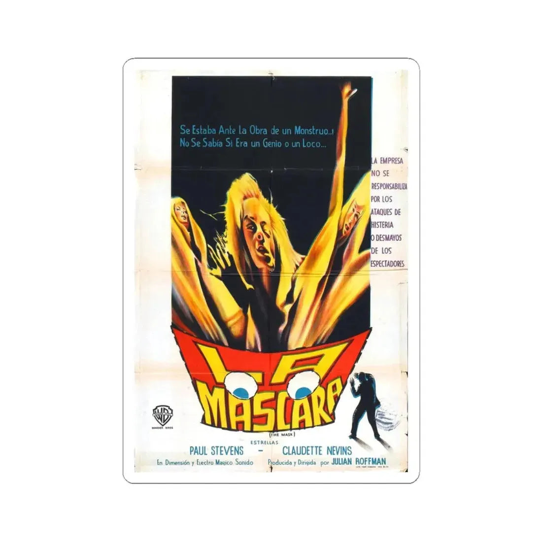 THE MASK (SPANISH) 1961 Movie Poster - STICKER Vinyl Kiss-Cut Decal 4 Inch White - The Sticker Space