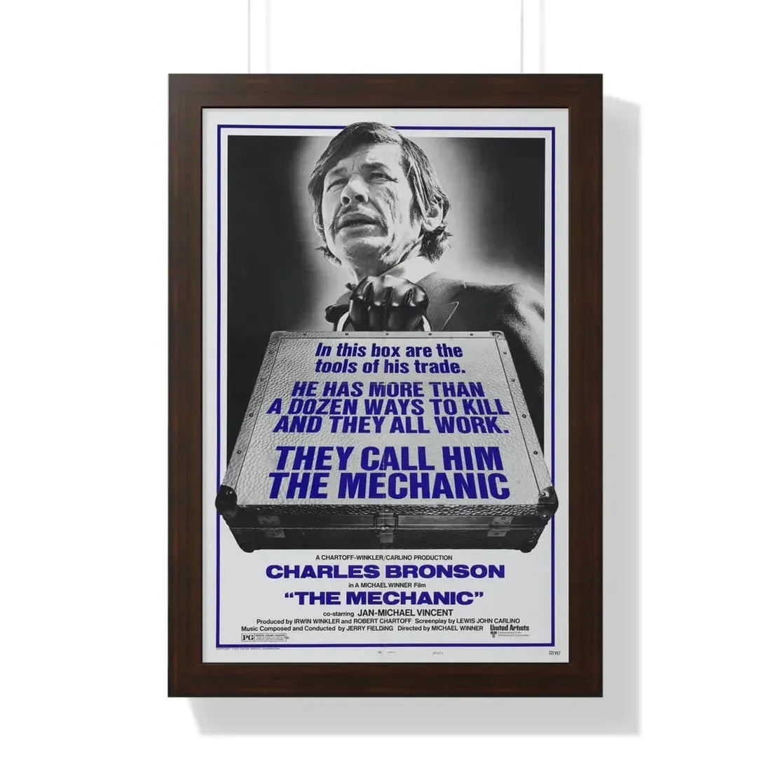 THE MECHANIC 1972 - Framed Movie Poster 16″ x 24″ Walnut - The Sticker Space