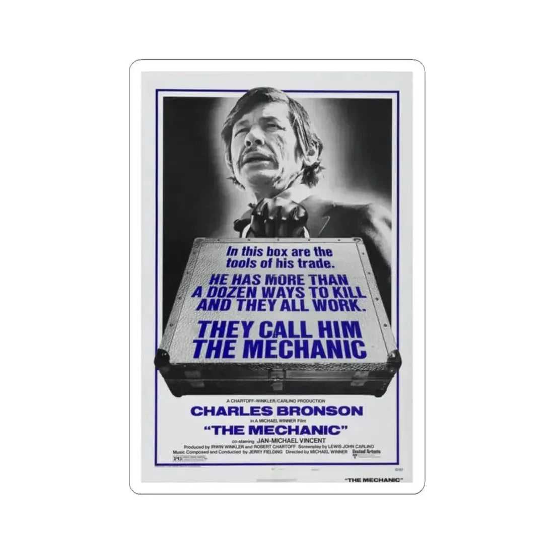 THE MECHANIC 1972 Movie Poster - STICKER Vinyl Kiss-Cut Decal 2 Inch White - The Sticker Space