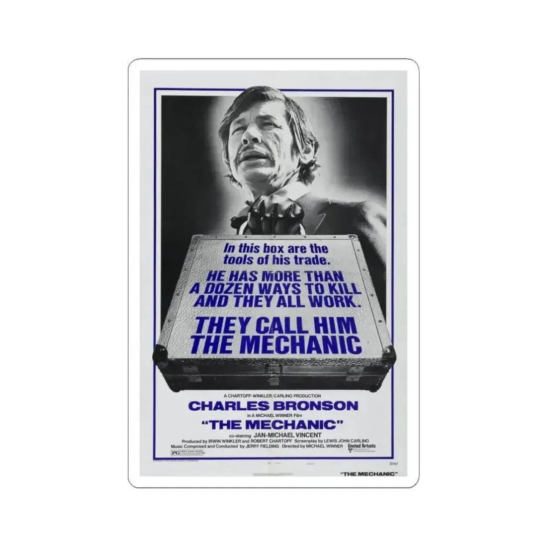 THE MECHANIC 1972 Movie Poster - STICKER Vinyl Kiss-Cut Decal 3 Inch White - The Sticker Space