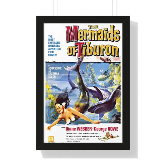 THE MERMAIDS OF TIBURON 1962 - Framed Movie Poster 16″ x 24″ Black - The Sticker Space