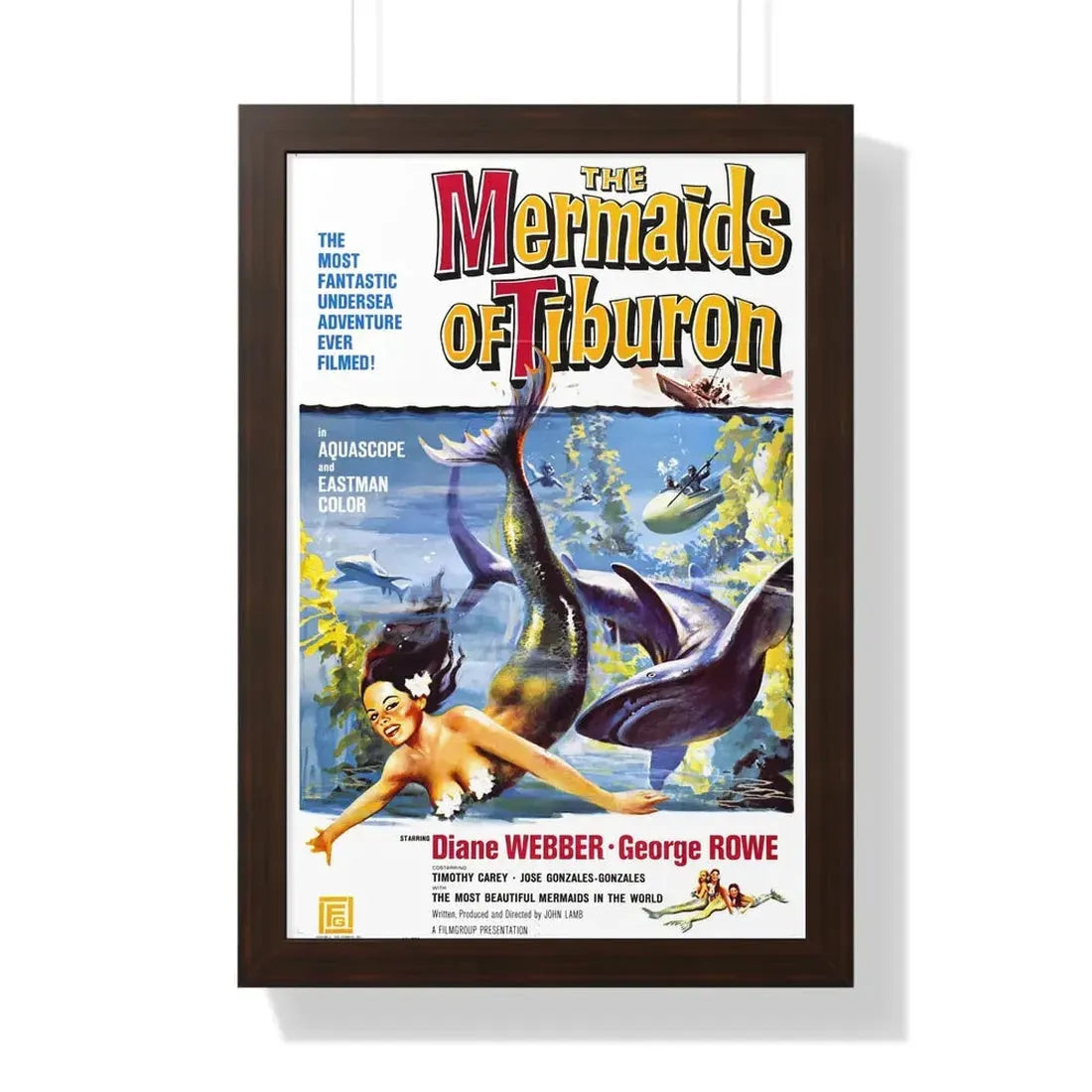 THE MERMAIDS OF TIBURON 1962 - Framed Movie Poster 16″ x 24″ Walnut - The Sticker Space