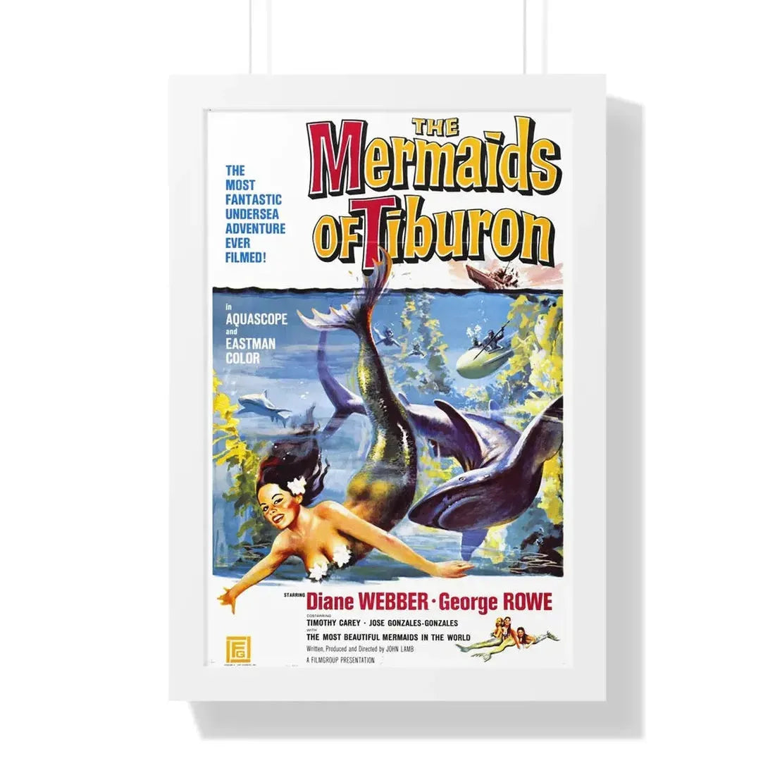 THE MERMAIDS OF TIBURON 1962 - Framed Movie Poster 16″ x 24″ White - The Sticker Space