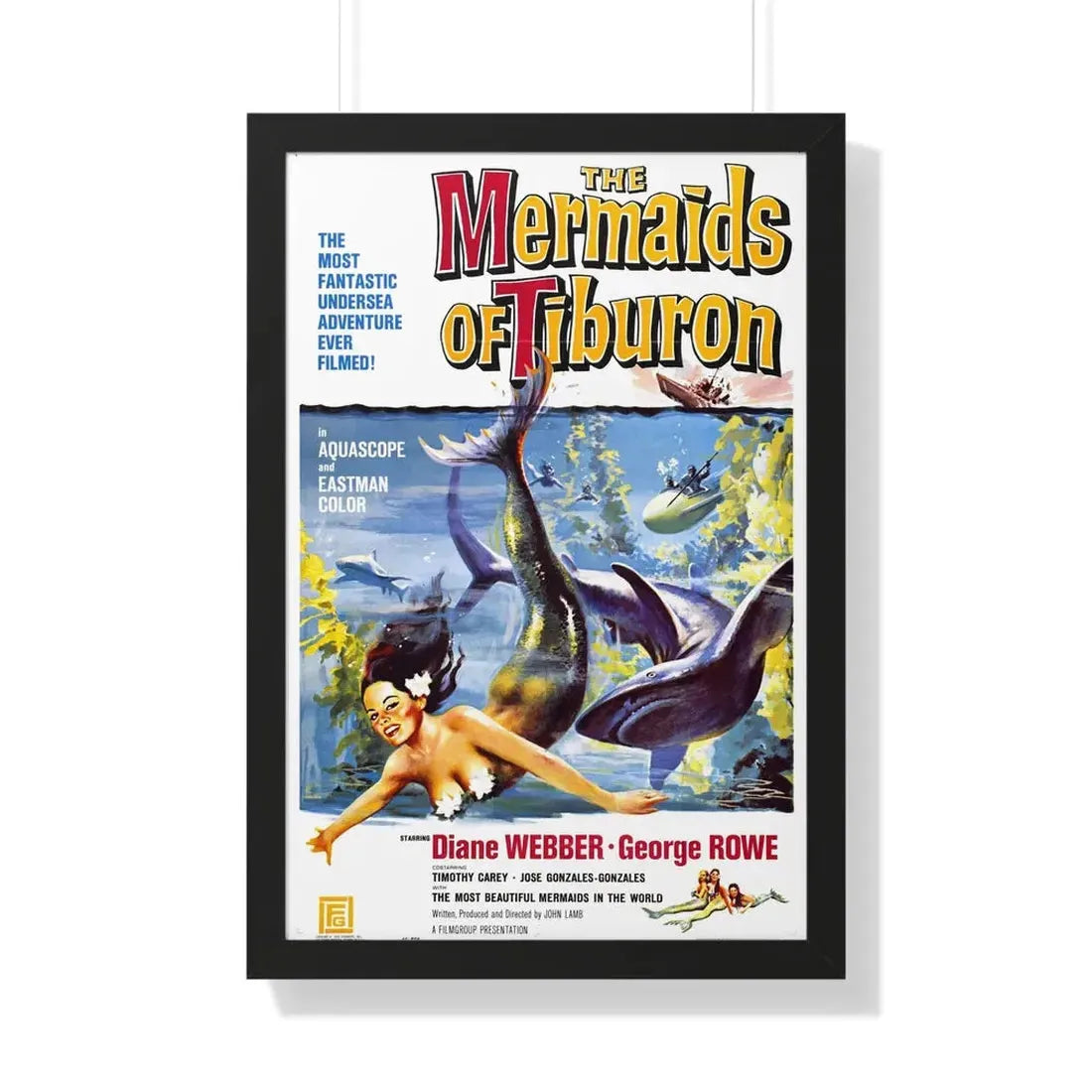 THE MERMAIDS OF TIBURON 1962 - Framed Movie Poster 20" x 30" Black - The Sticker Space