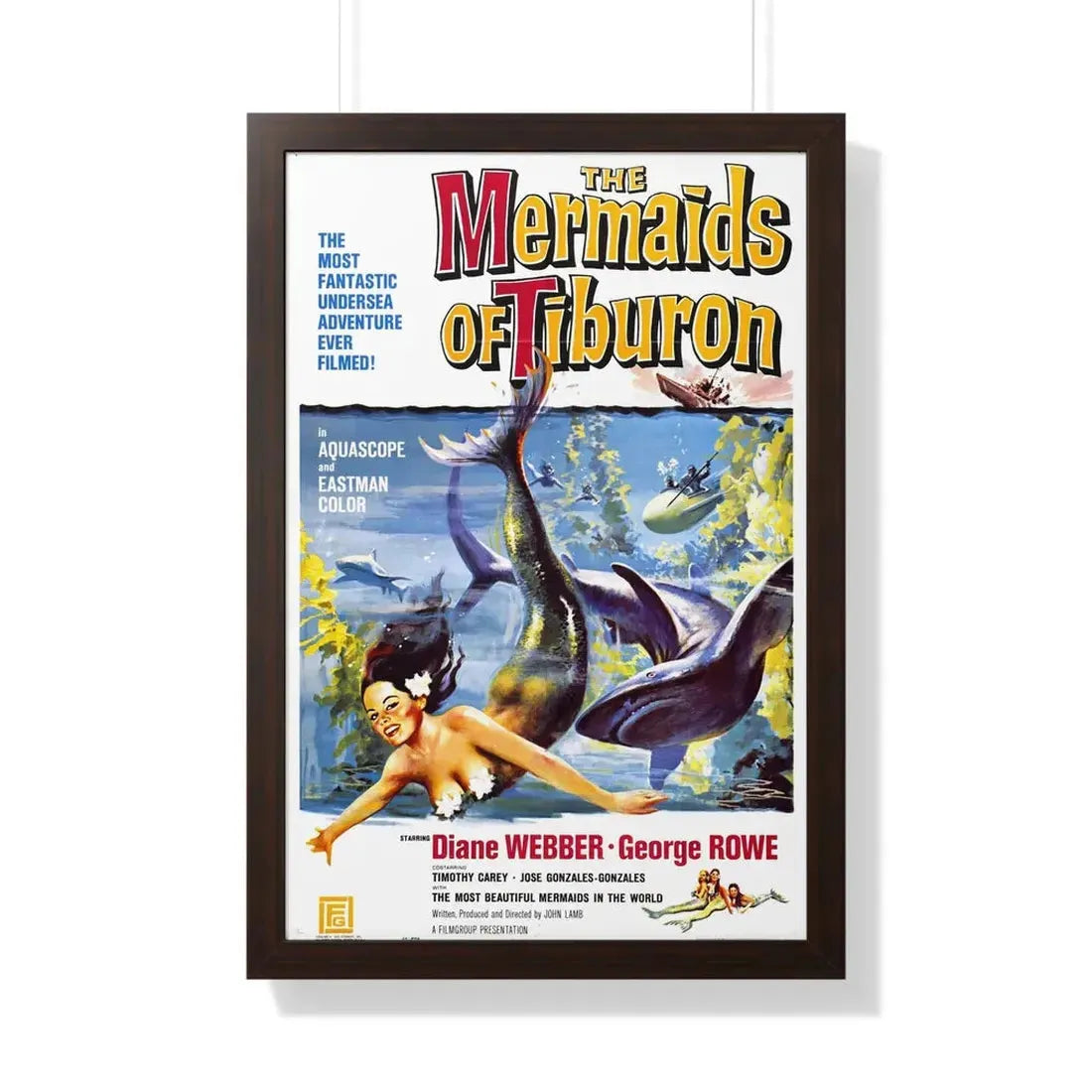 THE MERMAIDS OF TIBURON 1962 - Framed Movie Poster 20" x 30" Walnut - The Sticker Space