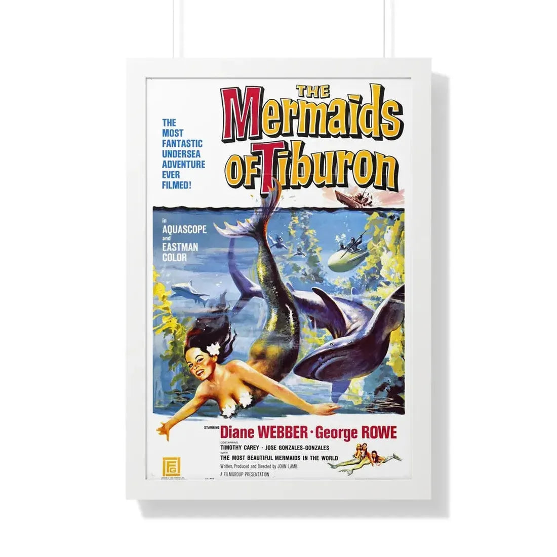 THE MERMAIDS OF TIBURON 1962 - Framed Movie Poster 20" x 30" White - The Sticker Space