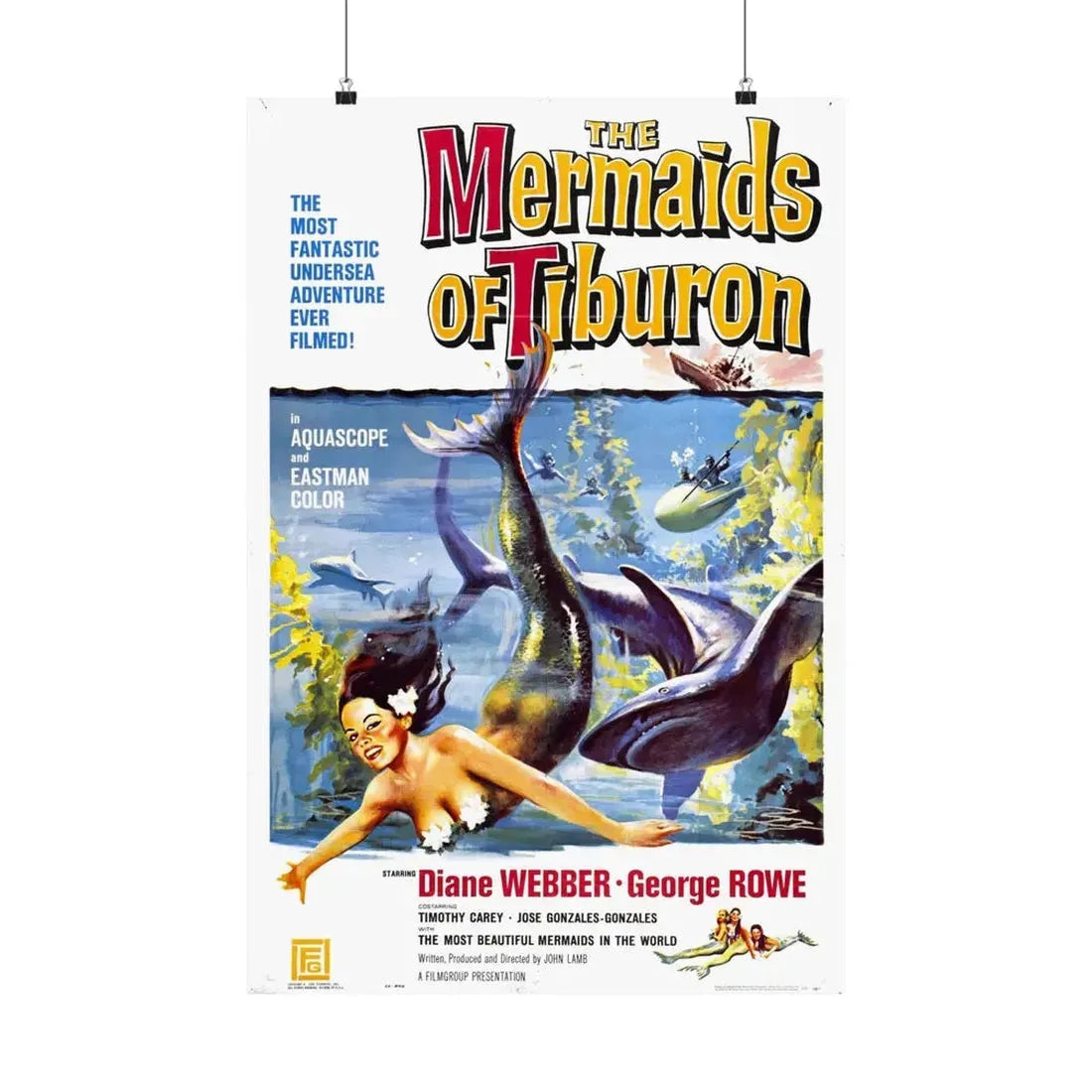 THE MERMAIDS OF TIBURON 1962 - Paper Movie Poster 20″ x 30″ Matte - The Sticker Space