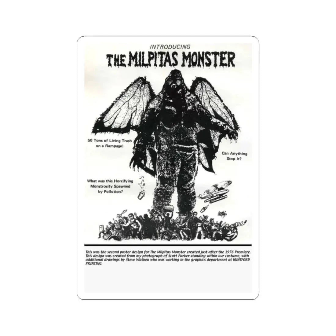 THE MILPITAS MONSTER 1976 Movie Poster - STICKER Vinyl Kiss-Cut Decal 2 Inch White - The Sticker Space