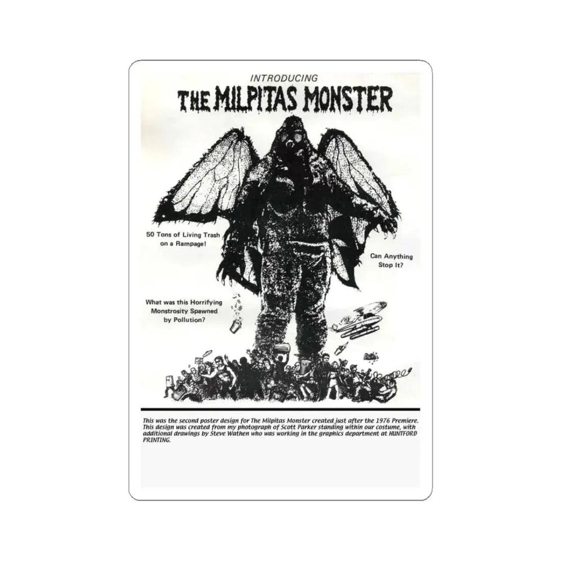 THE MILPITAS MONSTER 1976 Movie Poster - STICKER Vinyl Kiss-Cut Decal 3 Inch White - The Sticker Space