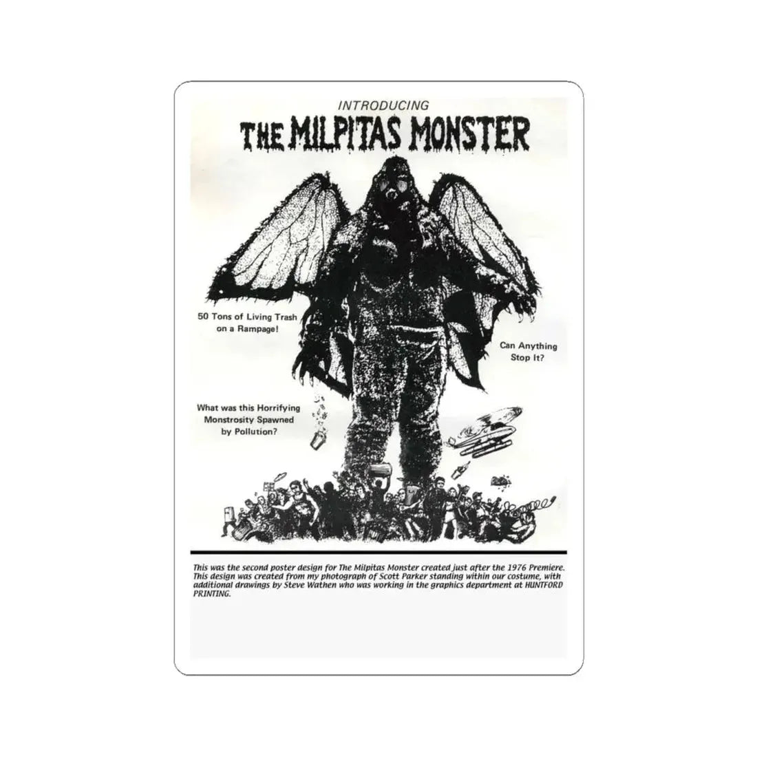 THE MILPITAS MONSTER 1976 Movie Poster - STICKER Vinyl Kiss-Cut Decal 4 Inch White - The Sticker Space