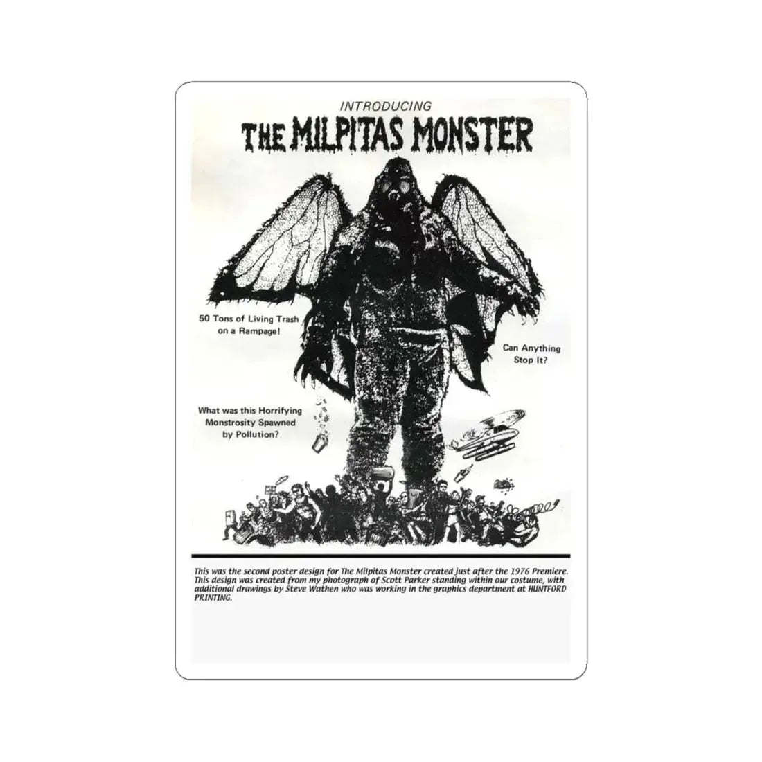 THE MILPITAS MONSTER 1976 Movie Poster - STICKER Vinyl Kiss-Cut Decal 6 Inch White - The Sticker Space