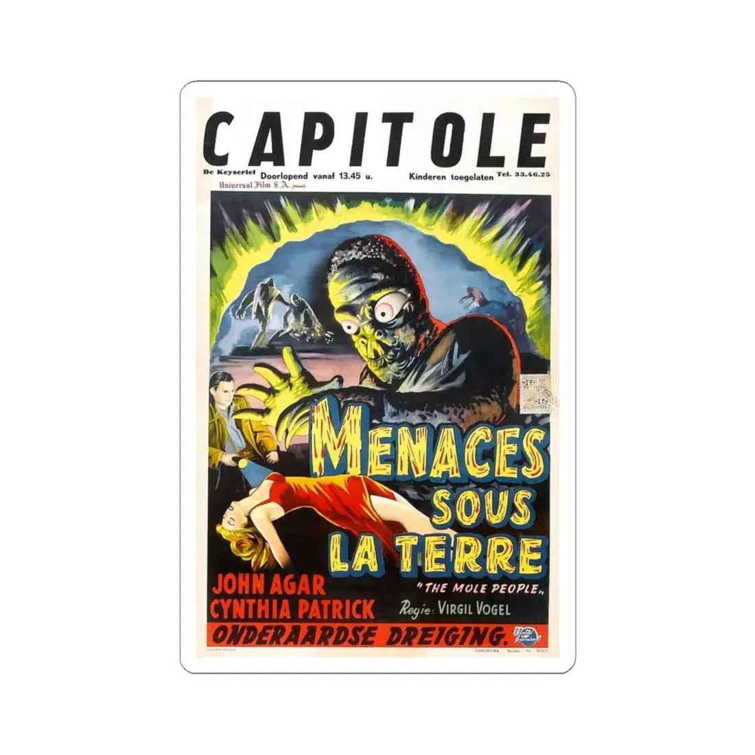 THE MOLE PEOPLE (BELGIAN) 1956 Movie Poster - STICKER Vinyl Kiss-Cut Decal 6 Inch White - The Sticker Space