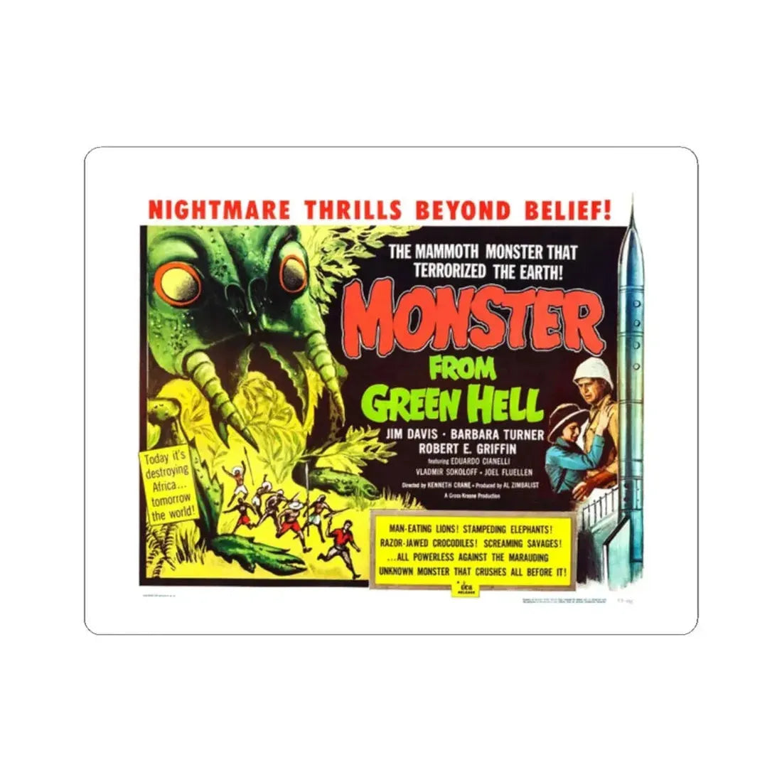 THE MONSTER FROM GREEN HELL 1957 Movie Poster - STICKER Vinyl Kiss-Cut Decal 2 Inch White - The Sticker Space